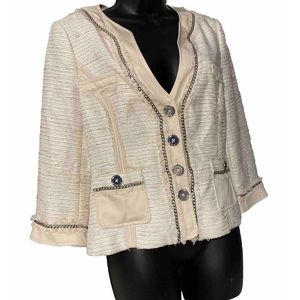 White House Black Market Blazer Jacket 10  White Silver Accents  Womens